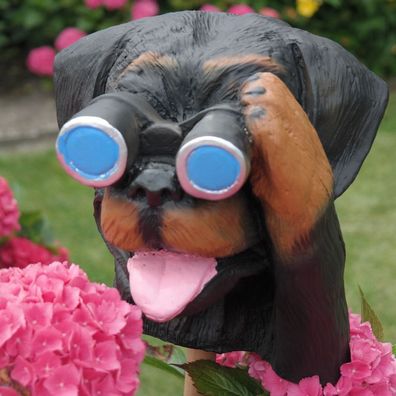 Dekofigur Hund mit Fernglas Spanner Beobachter Agent Gartenfigur Gartendeko