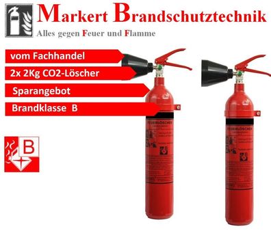 2x 2Kg CO2 Feuerlöscher Kohlendioxid Löscher Brandklasse B Kohlensäure