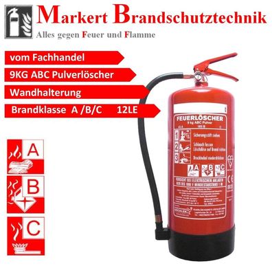 9 kg ABC Pulver Dauerdruck Feuerlöscher EN 3 Brandklasse A/ B/ C 43A =12LE