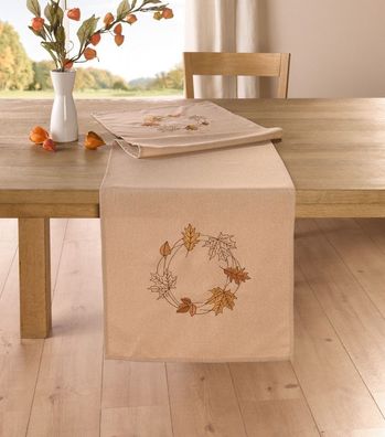 Tischläufer 40 x 140 cm Tischdecke Tischtuch Herbstdeko Herbstmotiv braun beige