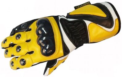 Bangla Motorrad Handschuhe Motorradhandschuhe Quad Leder 5011 gelb weiss XS