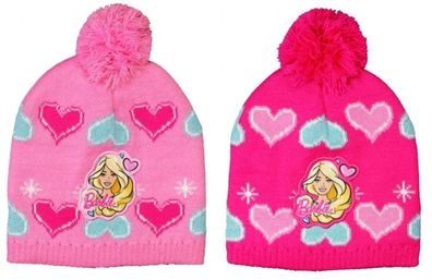 Barbie Mütze mit Bommel Wintermütze Lizenzartikel OS Kindermütze Strickmütze
