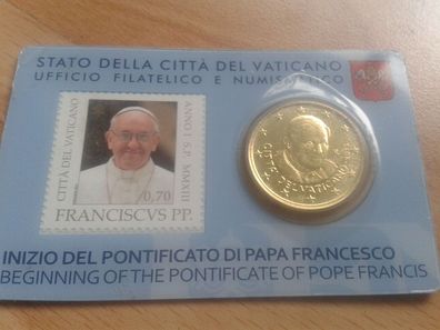Original 50 cent 2013 Vatikan coincard mit Briefmarke Nr. 3 Papst Franziskus