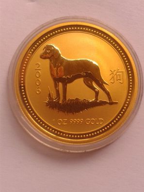 100$ 2006 Australien Lunar Hund 1 Unze 31,1g 9999er Gold in Münzdose 100 Dollars 2006