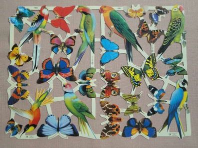mamelok England Glanzbilderbogen MLP 1960 1961 Papageien Schmetterlinge