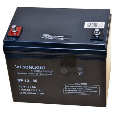 Sunligth 12 Volt Blockbatterien 80 AH wartungsfreie 10-Jahres AGM Batterie