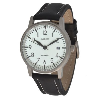 ARISTO Unisex Automatik Armbanduhr 3H41 Jäger 90 Schwarzes Lederband 10ATM DP24