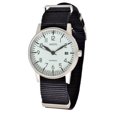 ARISTO Unisex Automatik Armbanduhr 3H41 Jäger 90 Schwarzes Textilband 10ATM DP24