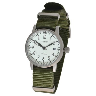 ARISTO Unisex Automatik Armbanduhr 3H41 Jäger 90 grünes Textilband 10ATM DP24
