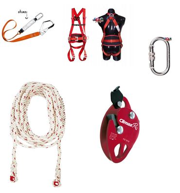 TOP Kletter Set Auffanggurt inkl Seil 10m Seilbremse Roc Falldämpfer Fallschutz