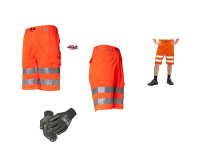 Arbeitsshorts orange S -4XL Warnschutzhose Kurze Shorts Bermuda Warnschutz + Han