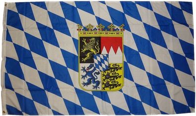 Flagge Bayern Wappen 250 x 150 cm Fahne mit 3 Ösen 100g/ m² Stoffgewicht Hissflagge