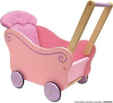 I`m Toy rosa Puppenwagen mit Wendekissen im Schiebewagen pink gummierte Räder