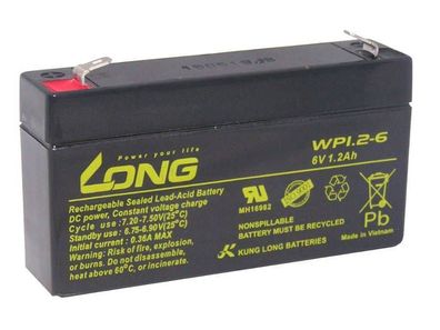 Akku kompatibel DM6-1.1 6V 1,2Ah AGM Blei Accu wartungsfrei Batterie lead acid