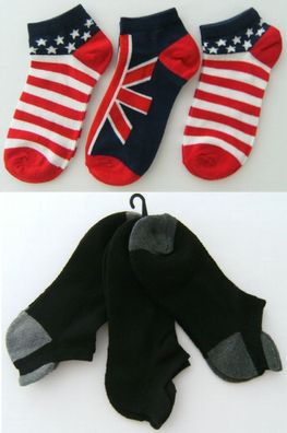 3 Paar Sneaker Socken Sterne geringelt Flagge einfarbig uni Strümpfe Socke neu