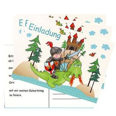 5 Stück Einladungskarten für Kindergeburtstag Ritter & Drache Einladung Karten