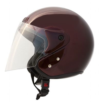 Motorradhelm, Jet-Helm mit Visier, weinrot-glänzend, mit ECE05