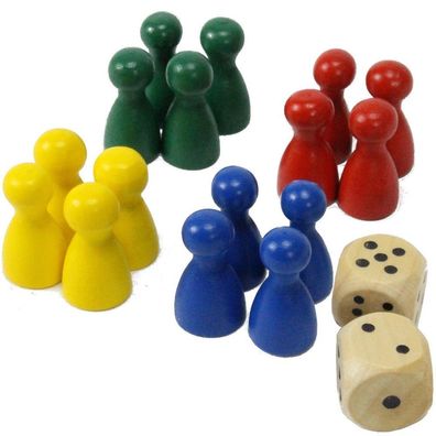 Ersatz Spielfiguren Männchen für Halma Ludo etc. 4x grün blau rot gelb + 2 Würfel