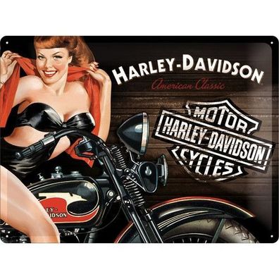 Blechschild 30 x 40 cm, Harley Davidson Biker Babe Red, Werbeschild Art. 23223