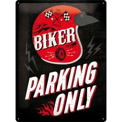 Blechschild 30 x 40 cm, Biker Parking Only - Helmet, Werbeschild Art. 23230