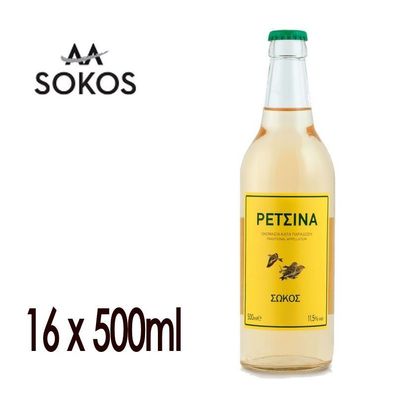 Retsina Weingut Sokos 16x 500ml geharzter Weißwein sortenrein aus Savvatiano