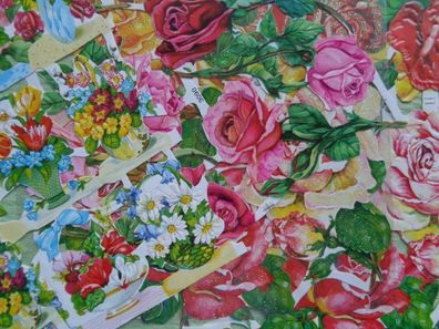 alter Taunus Bogen Glanzbilder Scraps Chromos Vielliebchen - Blumen Rosen