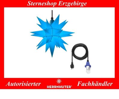 Herrnhuter Stern Kunststoffstern A4 blau 40 cm mit Beleuchtung - 5 Meter Kabel LED