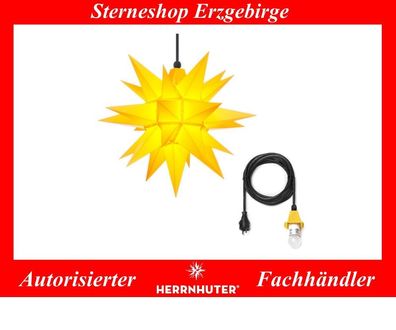 Herrnhuter Stern Kunststoffstern A4 gelb 40 cm mit Beleuchtung 5 Meter Kabel LED