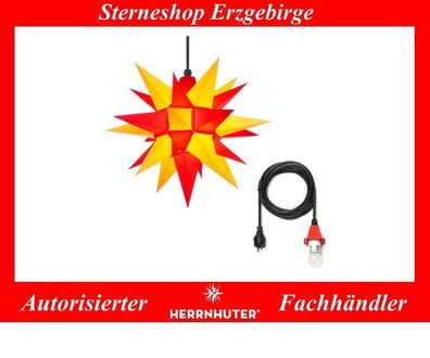 Herrnhuter Stern Kunststoff A4 gelb-rot 40 cm mit Beleuchtung 5 Meter Kabel LED