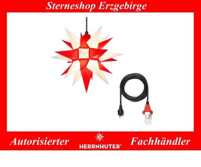 Herrnhuter Stern Kunststoff A4 weiß-rot 40 cm mit Beleuchtung 5 Meter Kabel LED