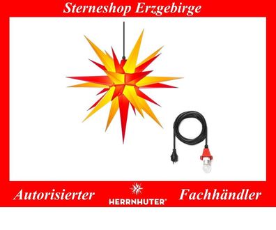 Herrnhuter Stern Außen Kunststoff A7 gelb-rot 68 cm mit Beleuchtung 5 Meter Kabel