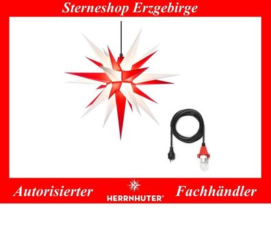 Herrnhuter Stern Außen Kunststoff A7 weiß-rot 68 cm mit Beleuchtung 5 Meter Kabel LED