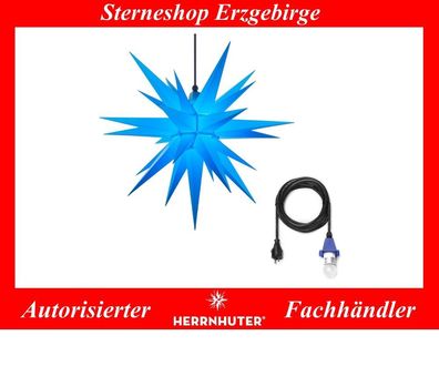 Herrnhuter Stern Kunststoffstern A7 blau 68 cm mit Beleuchtung 5 Meter Kabel