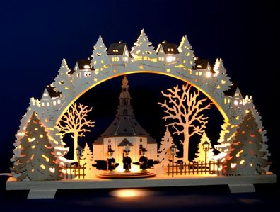 3D-Schwibbogen Seiffener Kirche 52cm Erzgebirge Lichterbogen Weihnachten Holz Seiffen