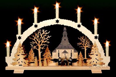 3D-Schwibbogen mit 7 Kerzen Seiffener Kirche 52x32cm Erzgebirge Lichterbogen Seiffen