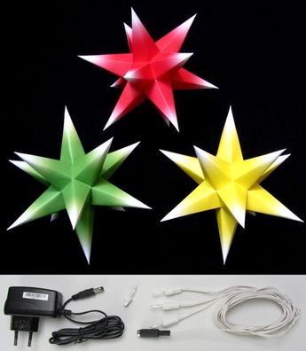 3D Adventsstern 3 kleine Sterne rot/ gelb/ grün innen-SET Weihnachtsstern Erzgebirge