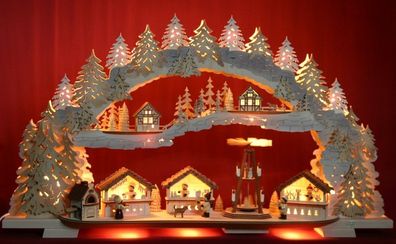3D-Räucher-Schwibbogen 72cm Weihnachtsmarkt mit Pyramide Erzgebirge Lichterbogen