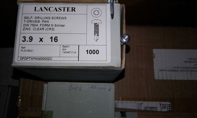 1000 Stk DIN 7504 Bohrschrauben mit Blechschraubengewinde und Bohrspitze 3,9x16