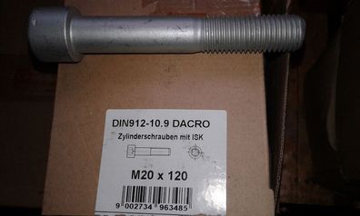 2 Zylinderschrauben -ISK DIN 912 10.9 M 20 x 120 zinklamellenbesch. Dacromet