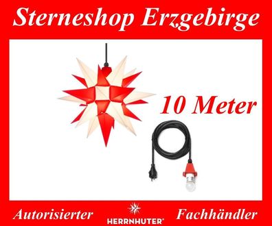 Herrnhuter Stern Adventsstern Kunststoffstern A4 weiß-rot 40 cm mit Beleuchtung 10 m