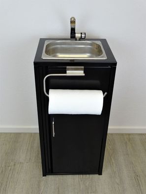 Mobiles Waschbecken Spülbecken Handwaschbecken Schwarz mit Küchenrollenhalter