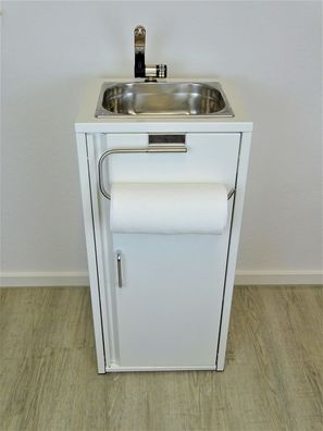 Mobiles Waschbecken Spülbecken Handwaschbecken Weiss mit Küchenrollenhalter