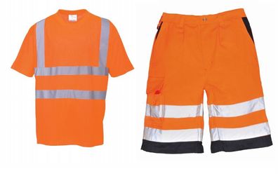 Set Alta visibilidad Camiseta + Pantalones cortos trabajo naranja S-4XL