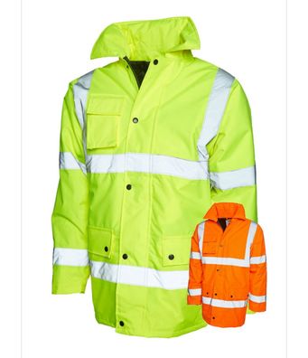 Warnschutz Parka Regenjacke Gr. S-4XL gelb orange Warnschutz Arbeitsjacke