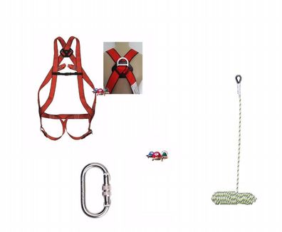 Auffanggurt inkl. 10m Seil & Karabiner Fallschutz Absturzsicherung Halteseil