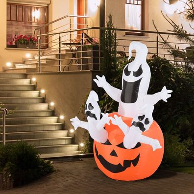 HOMCOM® Halloween Deko Aufblasbarer Kürbis Geist Gespenst Figur mit LED H1,8m Neu