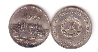 DDR Gedenk Münzen 5 Mark Marienkirche Mühlhausen 1989