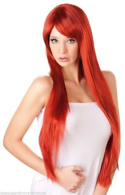 Langhaar Perücke Rot ca 80 cm Pony Sexy Haarverlängerung Kunsthaare Kostümierung