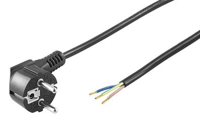 2 m Netzkabel Anschlusskabel 3x0,75mm² schwarz mit Schutzkontakt Winkel-Stecker