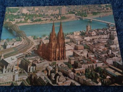 5353 Postkarte, Grußkarte-Köln am Rhein-Blick zum Rheinufer - silber 1010